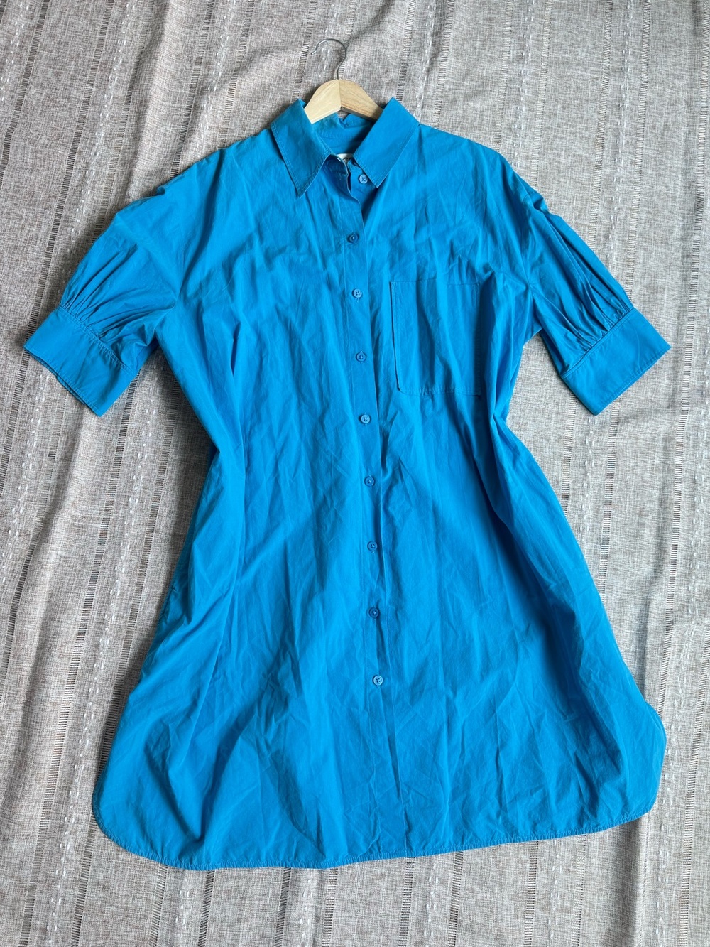 COS Oversized Shirt Dress Womens US 8 Blue Lyocell Linen Button Front Pocket